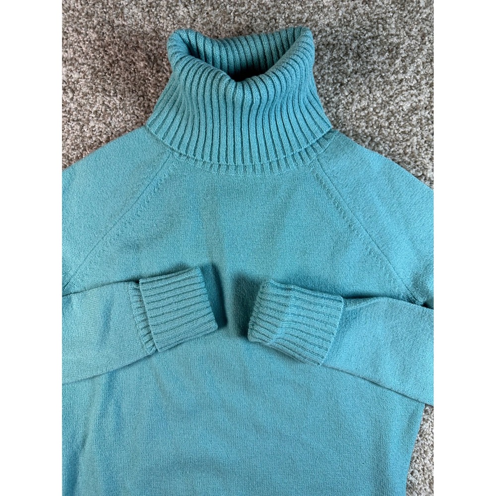 Banana Republic Italian Merino Wool Turtleneck Sweater Turquoise Blue XS Stretch
